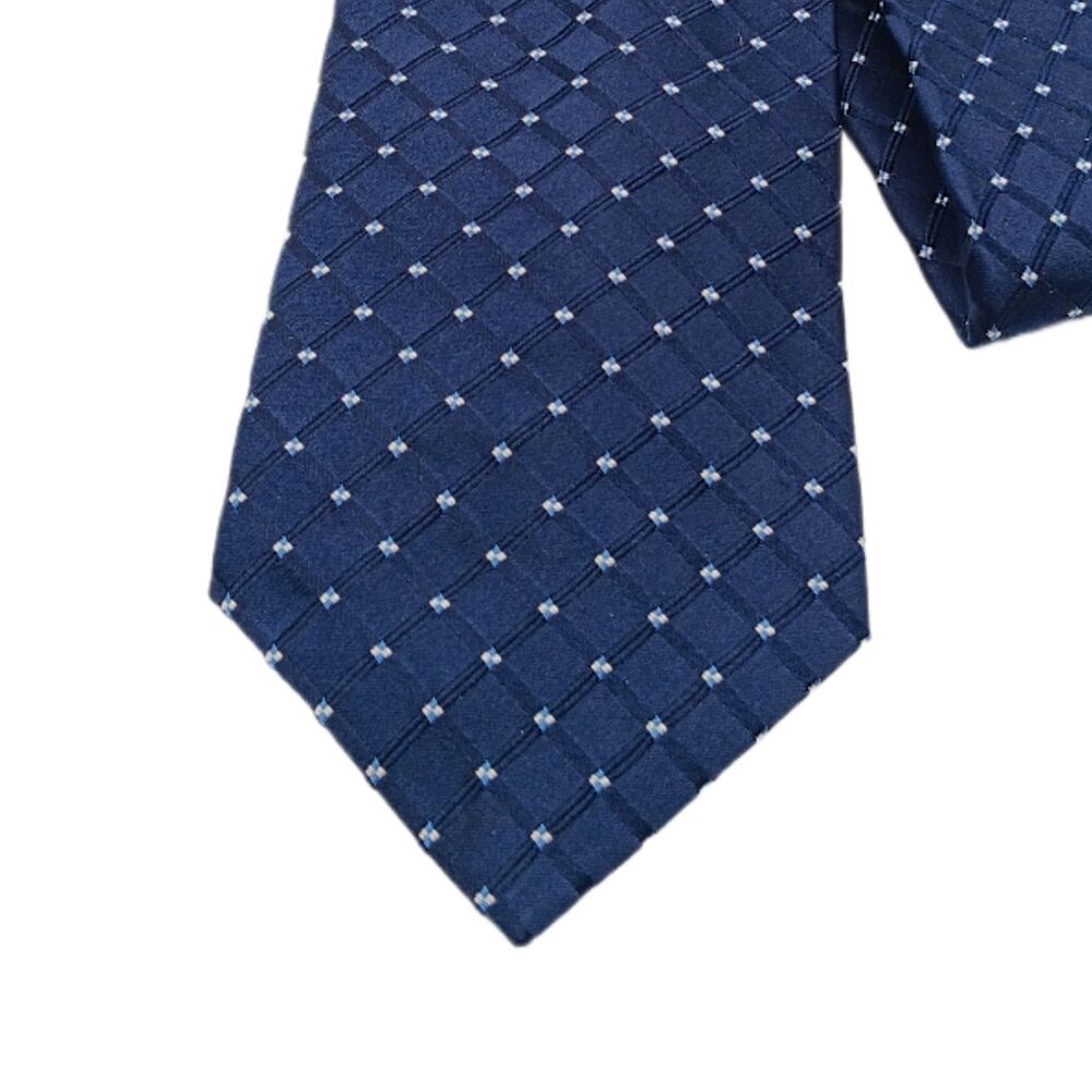 Merona Silk Tie Mens 60” Navy Blue White Plaid Nautical Preppy Elegant Wide New